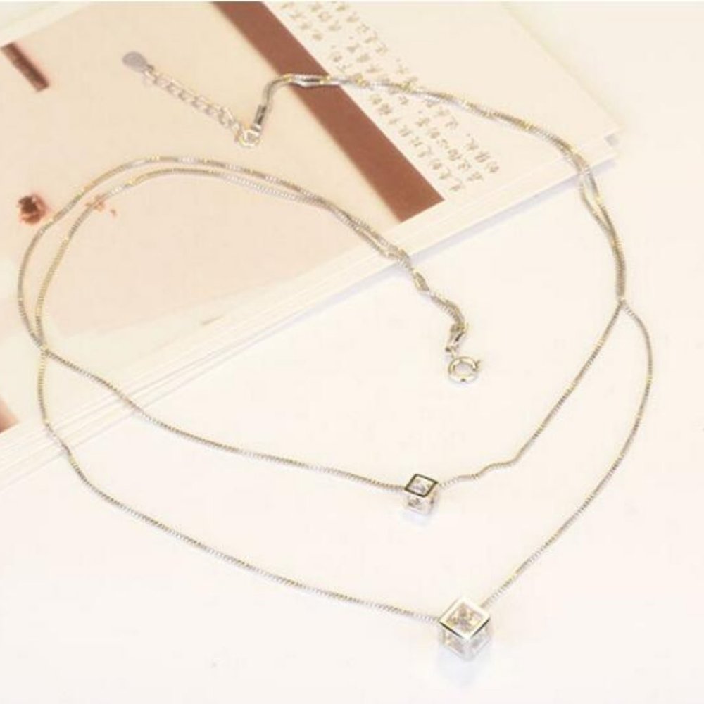 NEW 925 Sterling Silver Diamond Cube Necklace - Picture 8 of 8